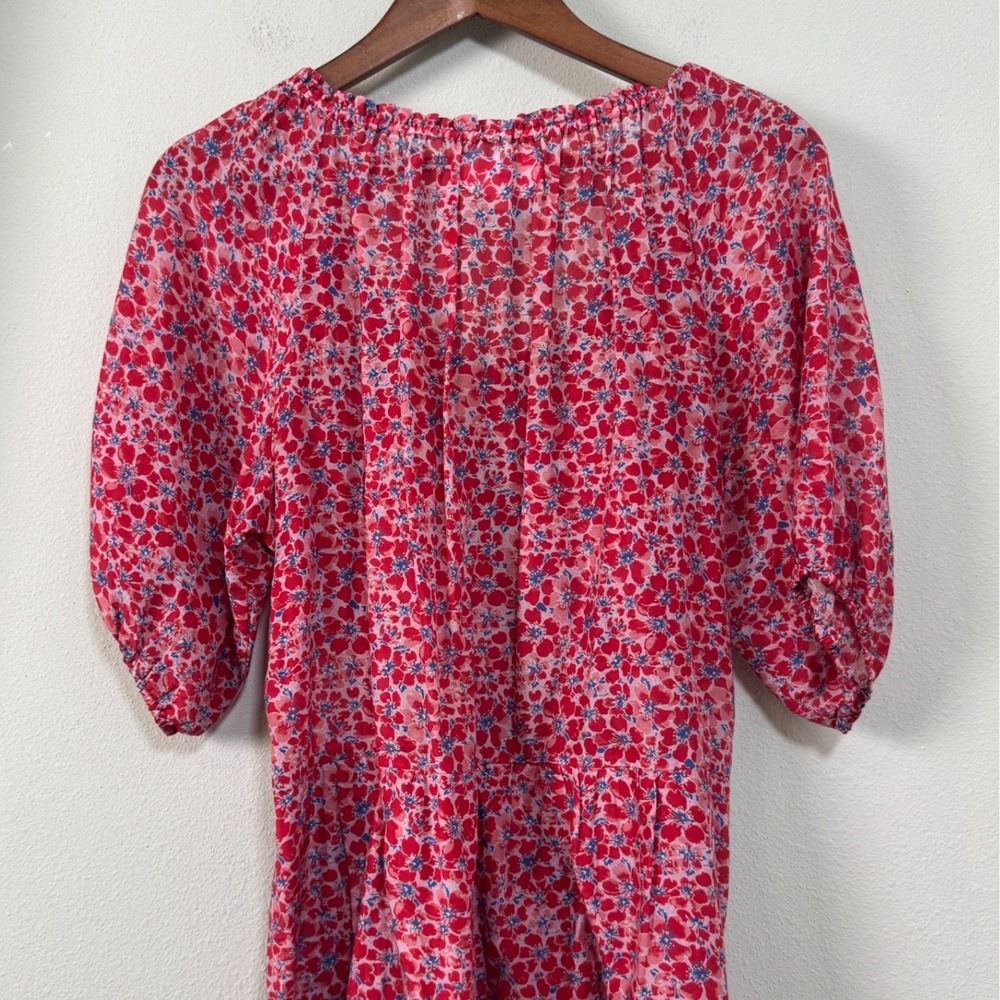 XIRENA Dolly Silk Cotton Mini Dress Ditsy Floral Short Puff Sleeves Semi Sheer S - Picture 5 of 9